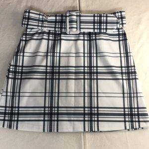B15 New Womens Shein Plaid Skirt with Belt Off White/Faded Black Size Small